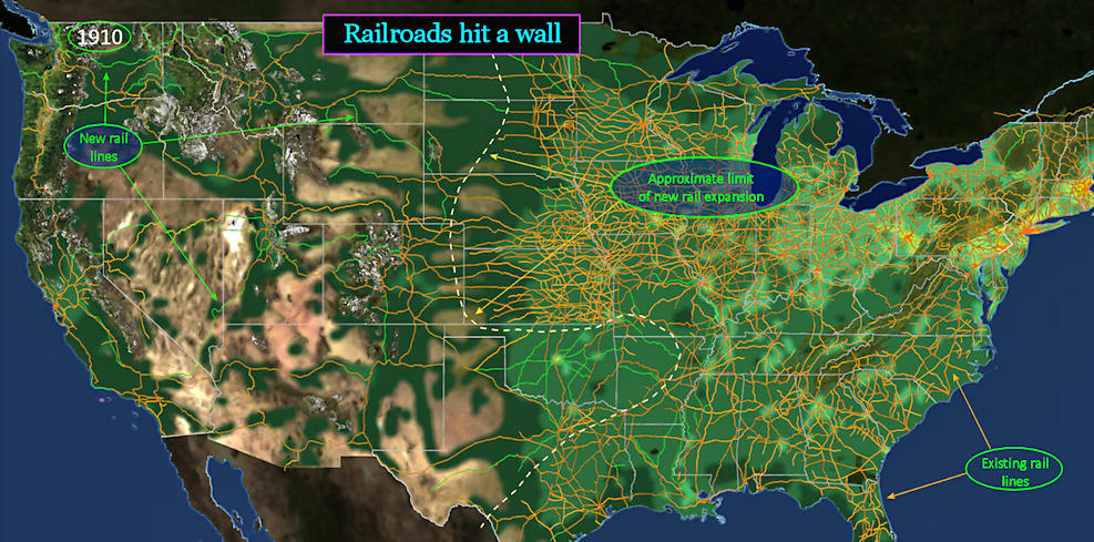 Railroad boom ends, 1910 map